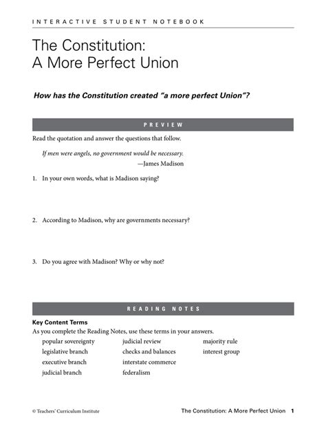 a more perfect union the constitutional convention worksheet answers